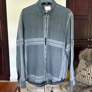 Billy ReidGray/Blue Plaid + Lined Button-Up Shirt